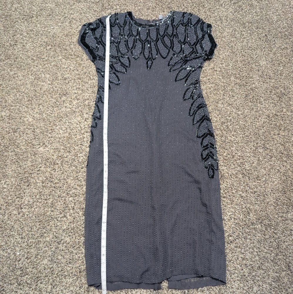 Vintage Oleg Cassini Silk Beaded Petite Evening Dress - Picture 10 of 11